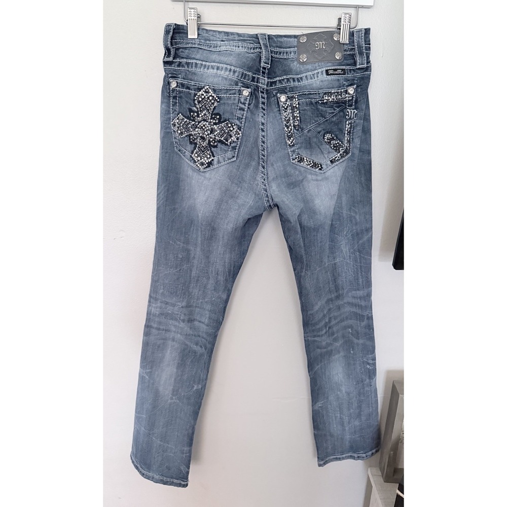 Womens Miss Me ME8362VTR Mid Rise Curvy Straight Jeans‎ 29x30 Y2K Cross Stud